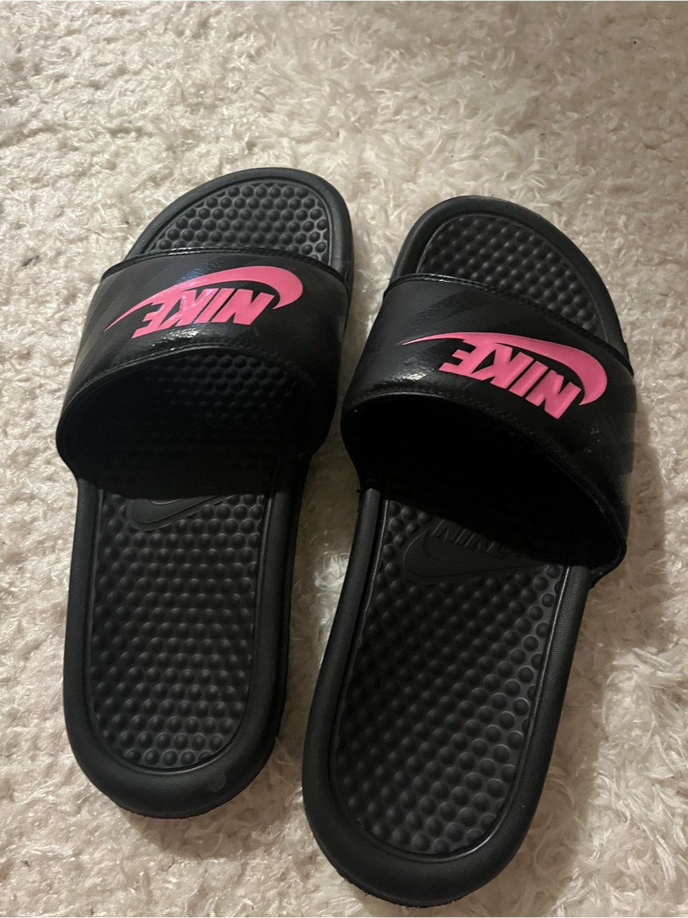 Nike Women's Black Slide Sandals with Pink Swoosh